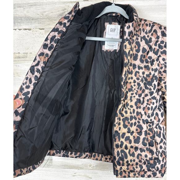 GAP Womens XS Black Tan Ombre Cheetah Print Lined Zip-Up Puffer Jacket NEW - Picture 3 of 6